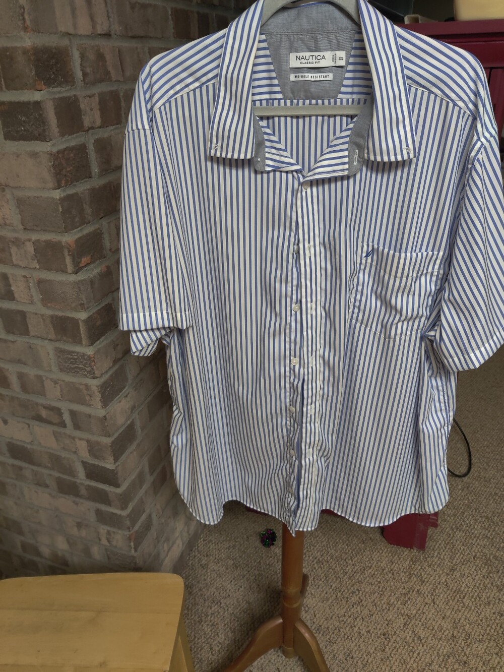 Nautica Men's Blue and White Striped Button Down Shirt, Classic Fit 3xl